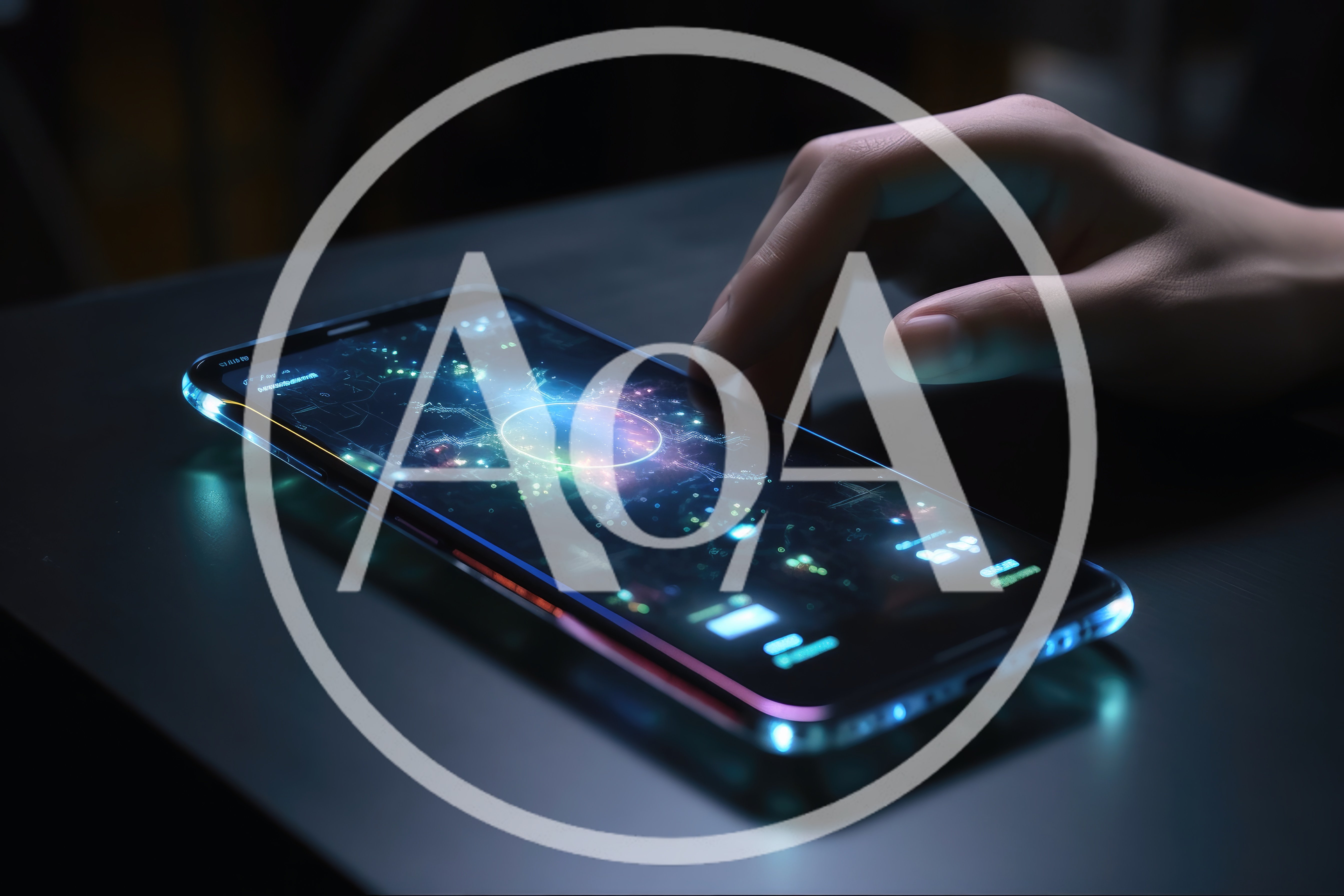 Hand Interacting With Futuristic Glowing Smartphone Interface
