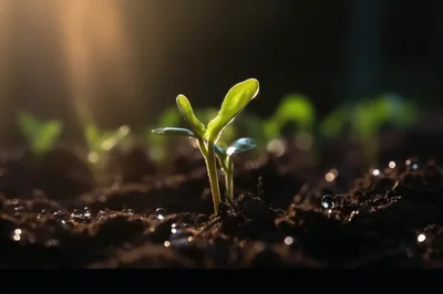 Small Green Seedling Growing In Fertile Soil