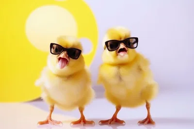 Two Cute Yellow Chicks Wearing Sunglasses