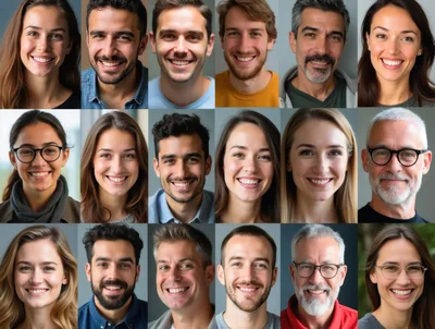 Diverse Group Of Smiling People Portraits