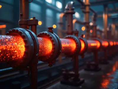 Industrial Pipeline Transporting Glowing Molten Material