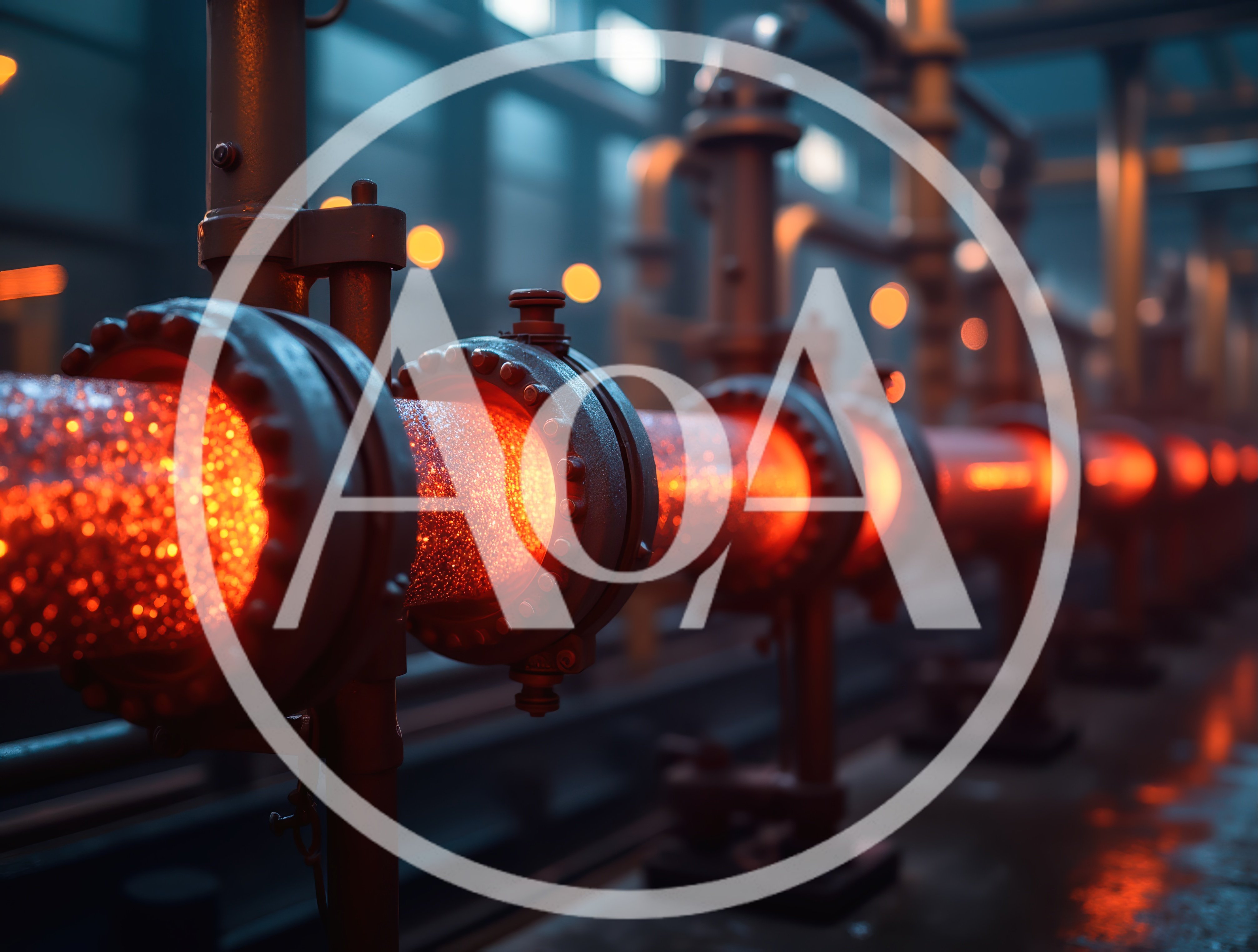 Industrial Pipeline Transporting Glowing Molten Material