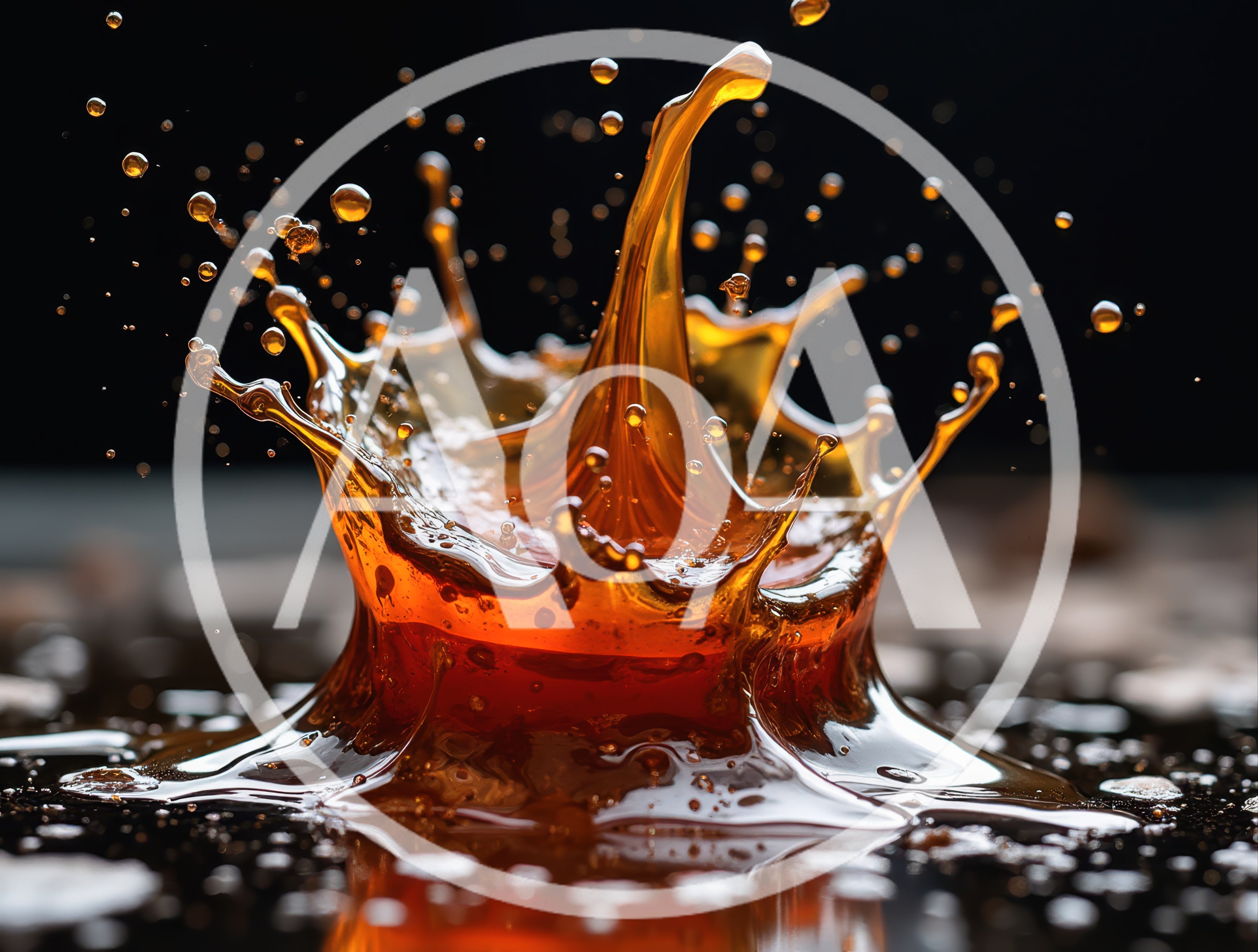 Amber Liquid Crown Splash Against Dark Background