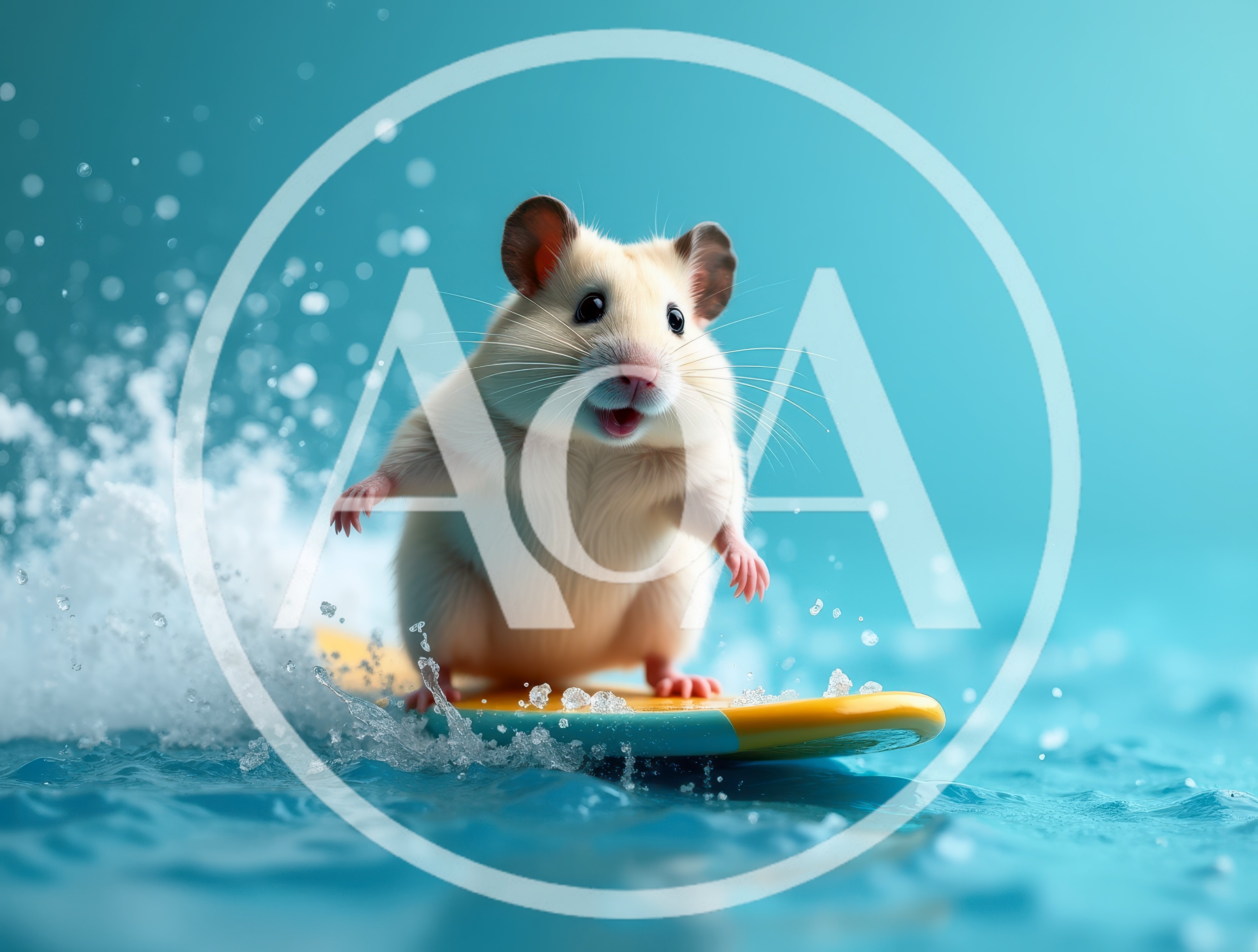 Cute Hamster Surfing on a Small Surfboard