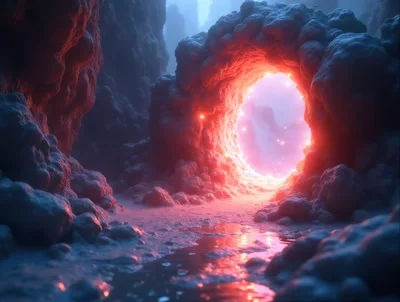 Glowing Portal In A Dark Alien Cave