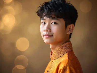 Portrait Of A Young Asian Man In Traditional Attire