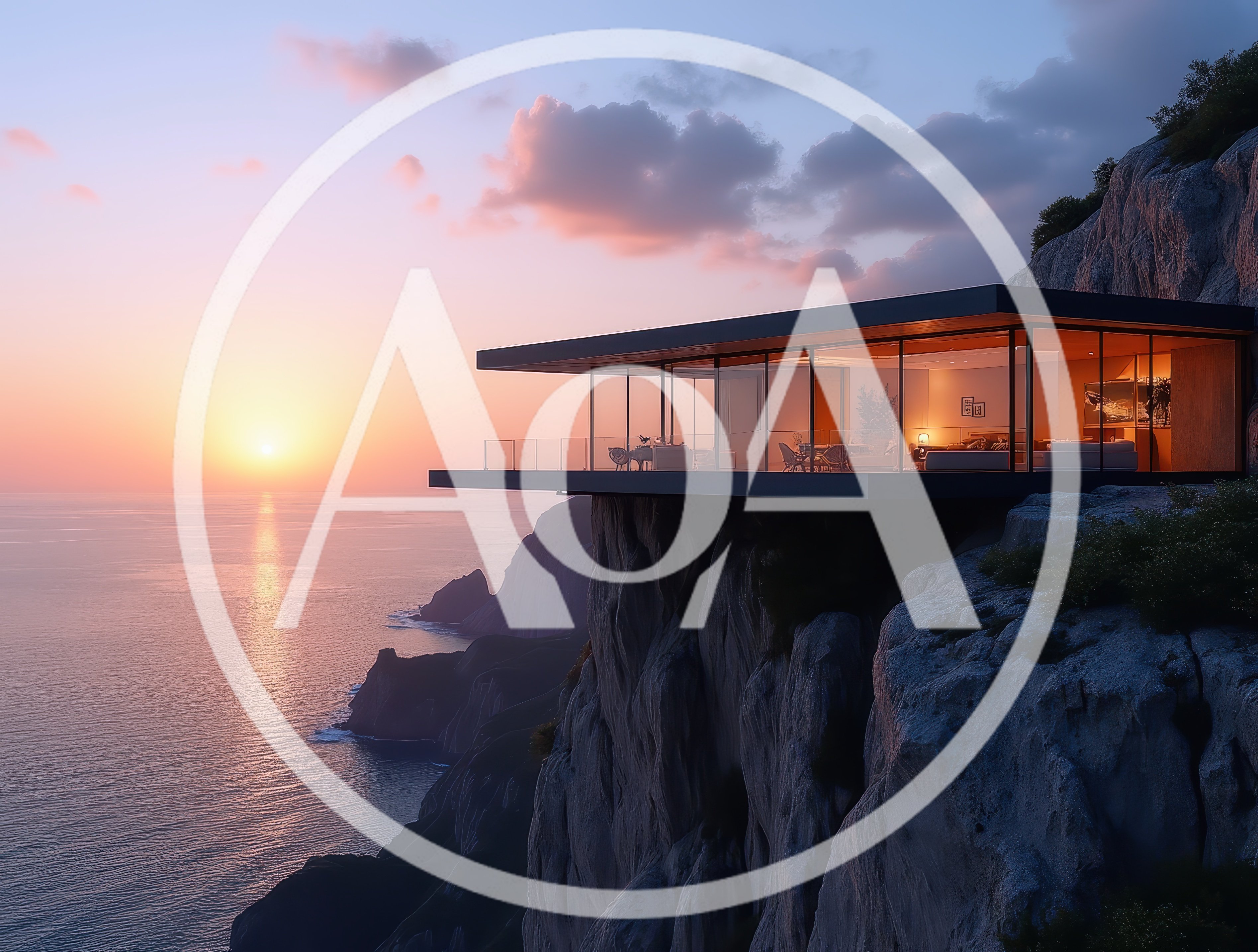 Modern Glass Cliffside Villa At Sunset