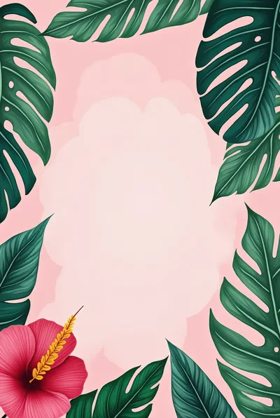Tropical Monstera Leaf Frame With Hibiscus Flower