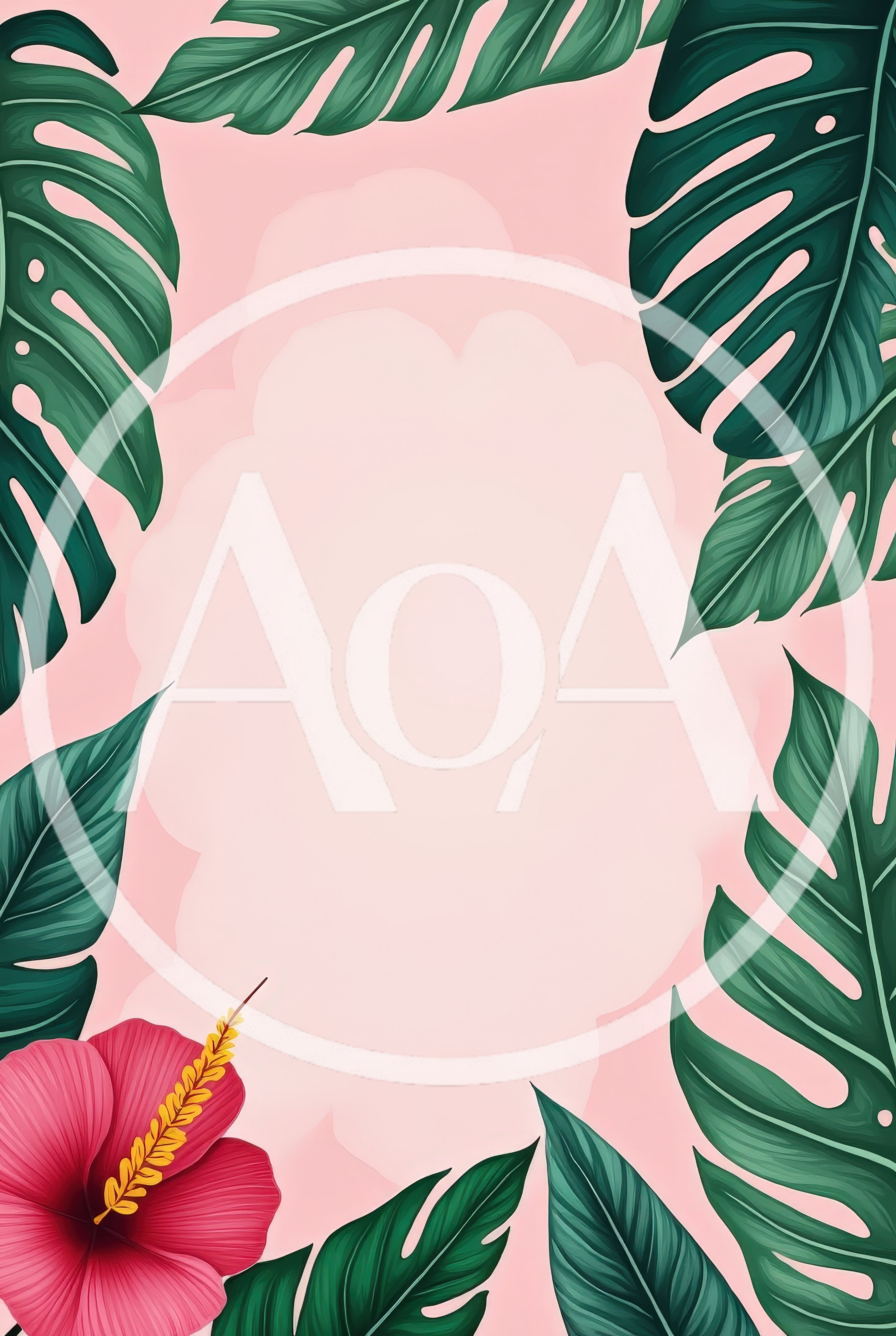 Tropical Monstera Leaf Frame With Hibiscus Flower