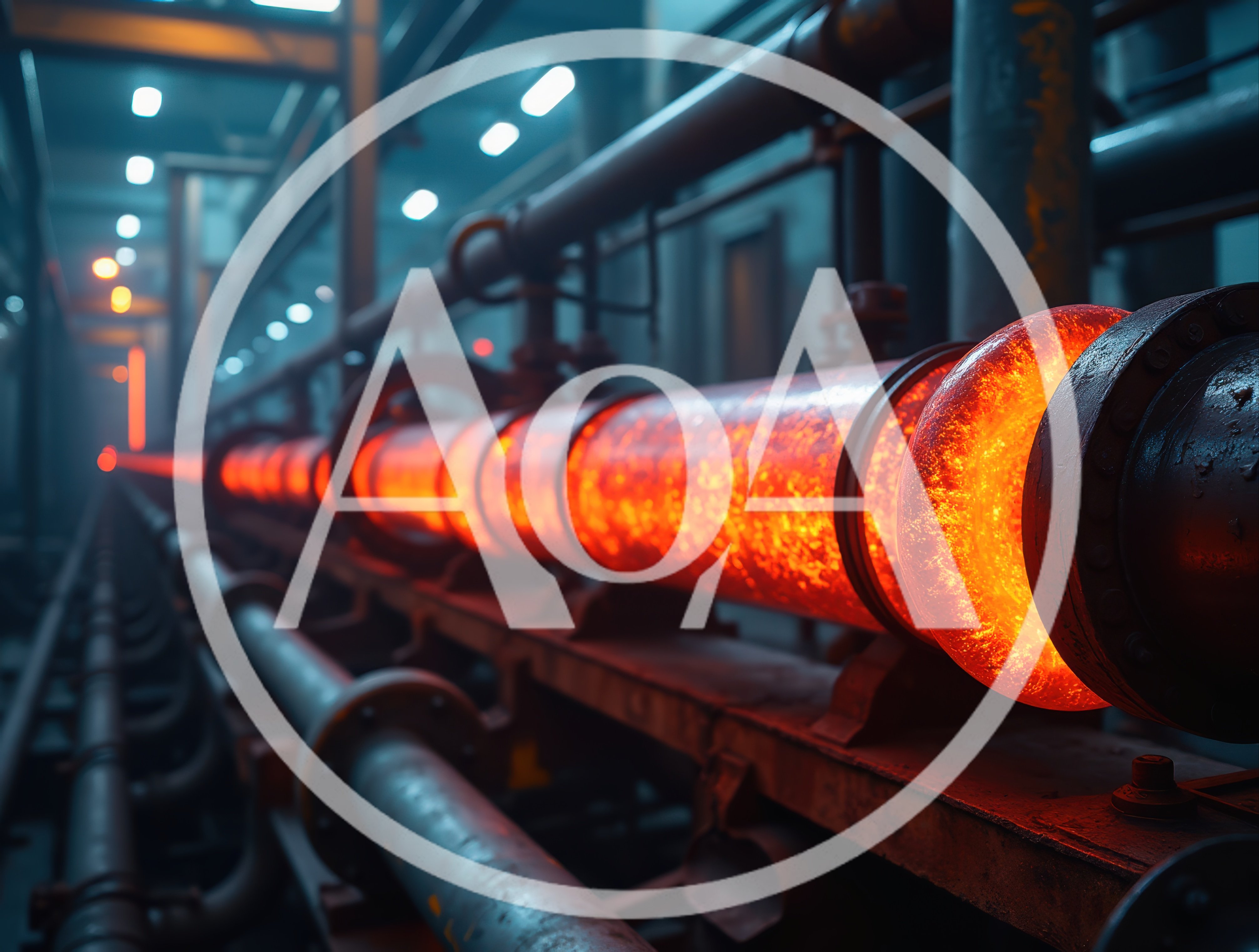 Glowing Molten Metal Pipe In Industrial Factory