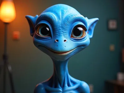 Cute Blue Alien Character Portrait