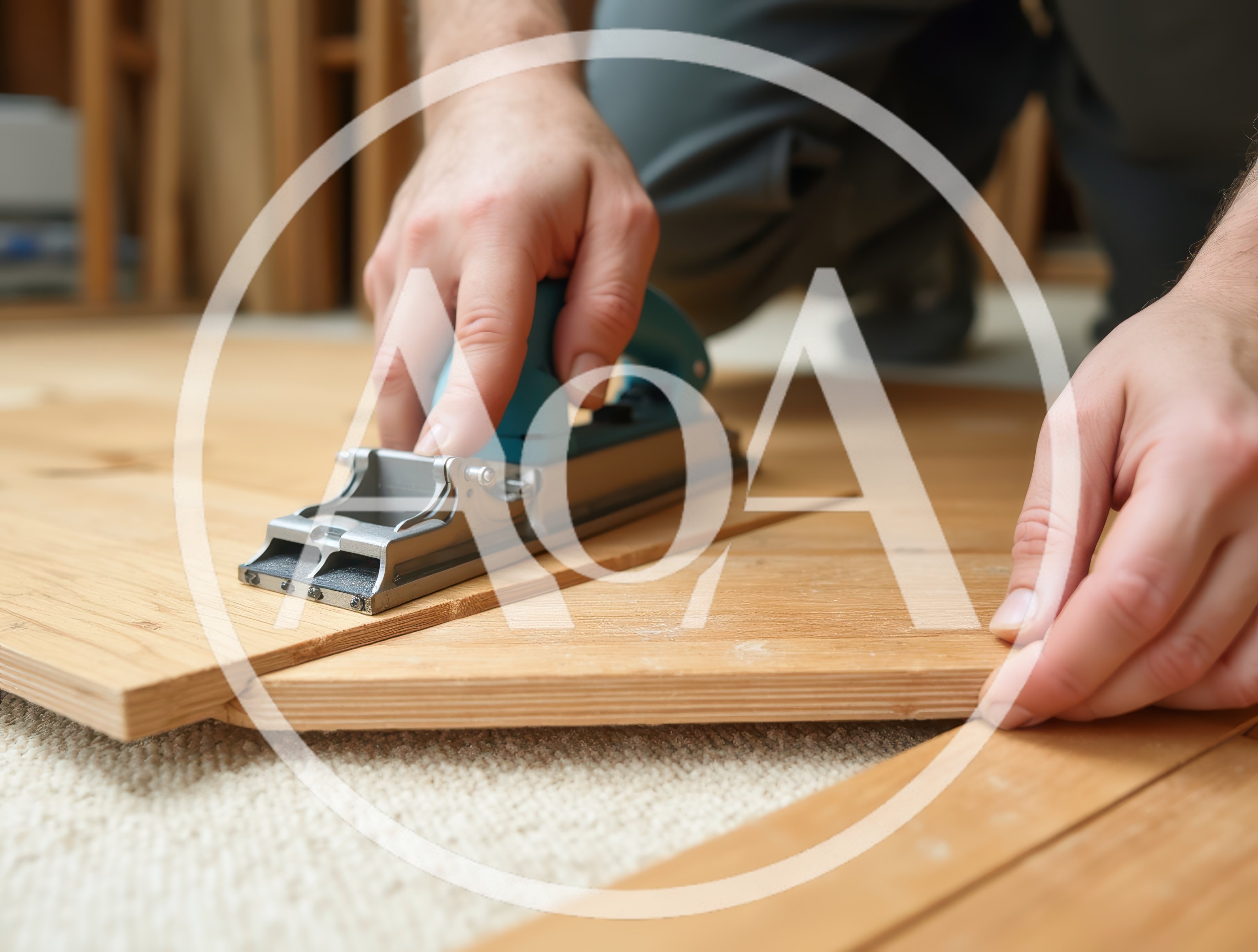 Carpenter Using A Hand Plane On Wooden Flooring