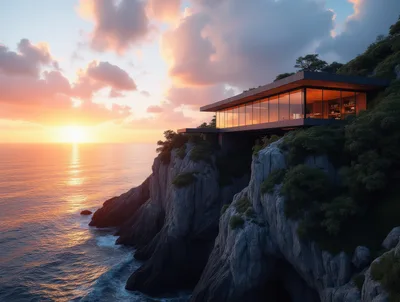 Modern Glass House Perched On A Coastal Cliffside