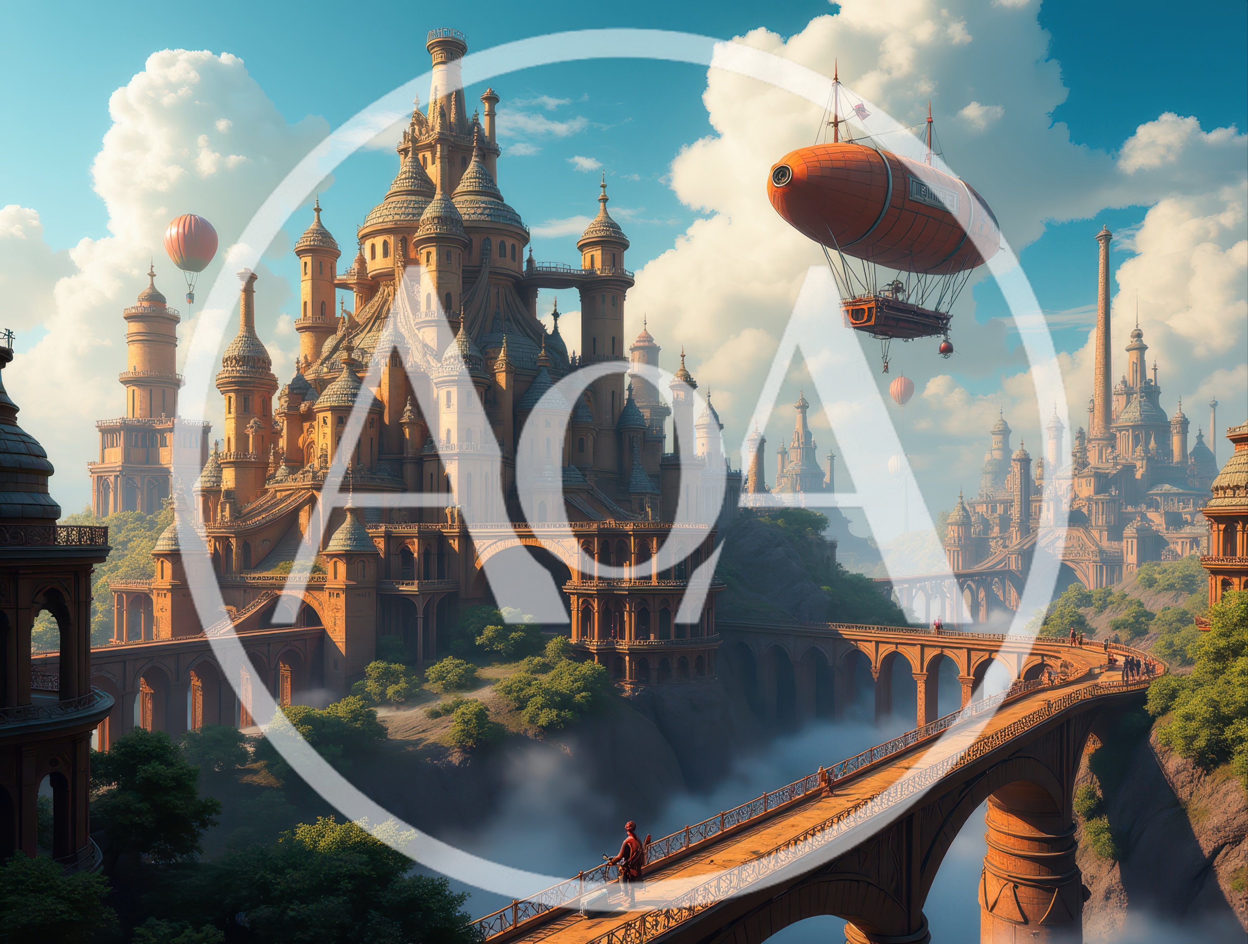 Fantasy Steampunk Castle City With Airships