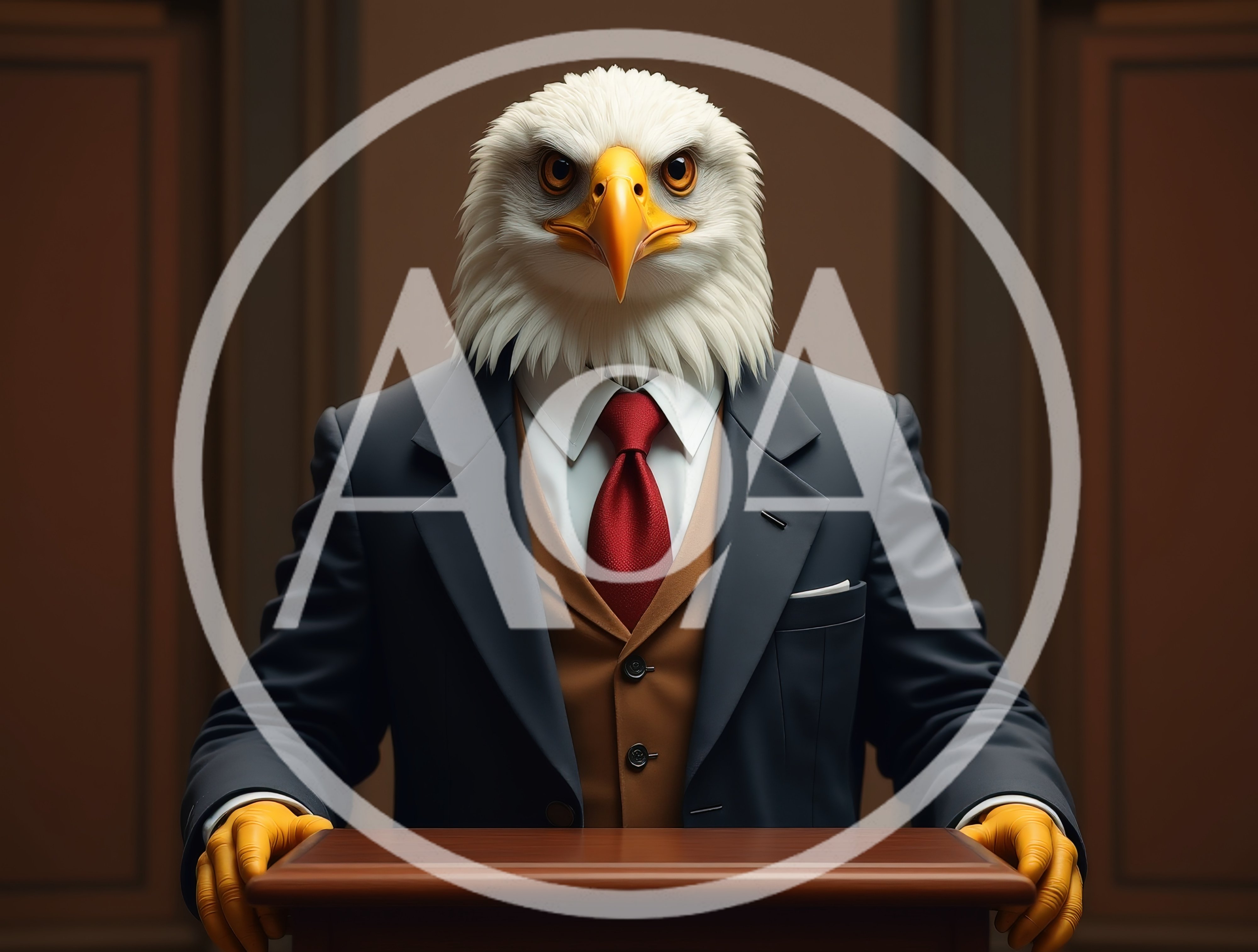 Anthropomorphic Bald Eagle Judge Standing At Podium