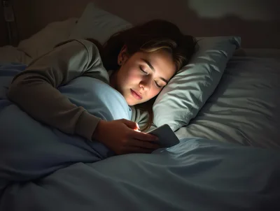 Young Woman Using Smartphone In Bed At Night
