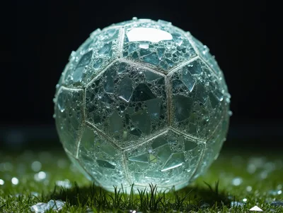 Shattered Glass Soccer Ball on Grass Field