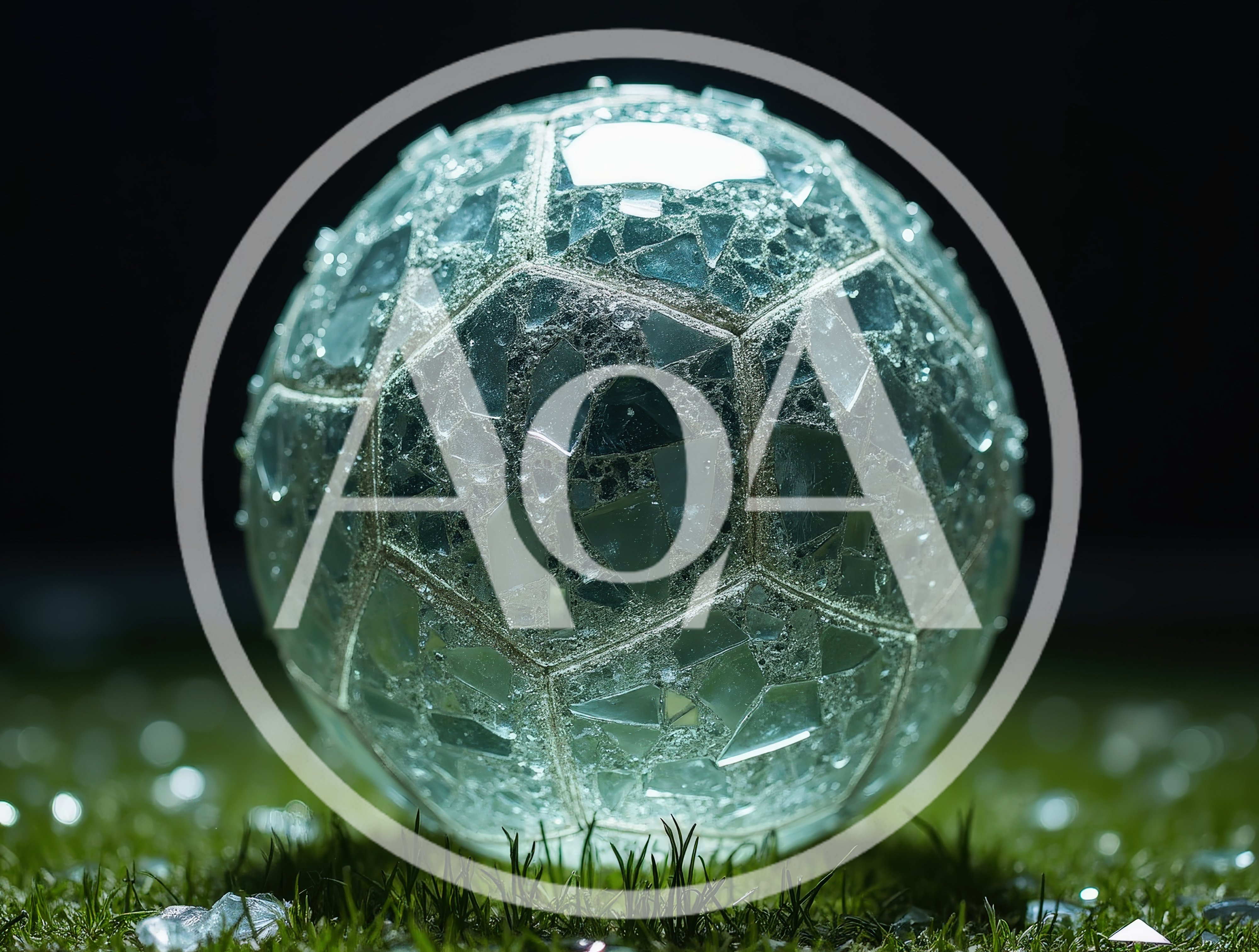 Shattered Glass Soccer Ball on Grass Field