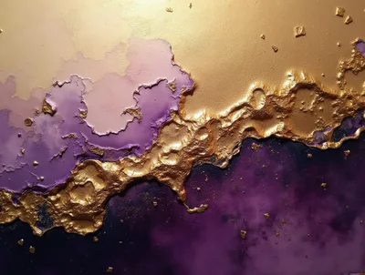 Abstract Gold And Purple Textured Oil Painting