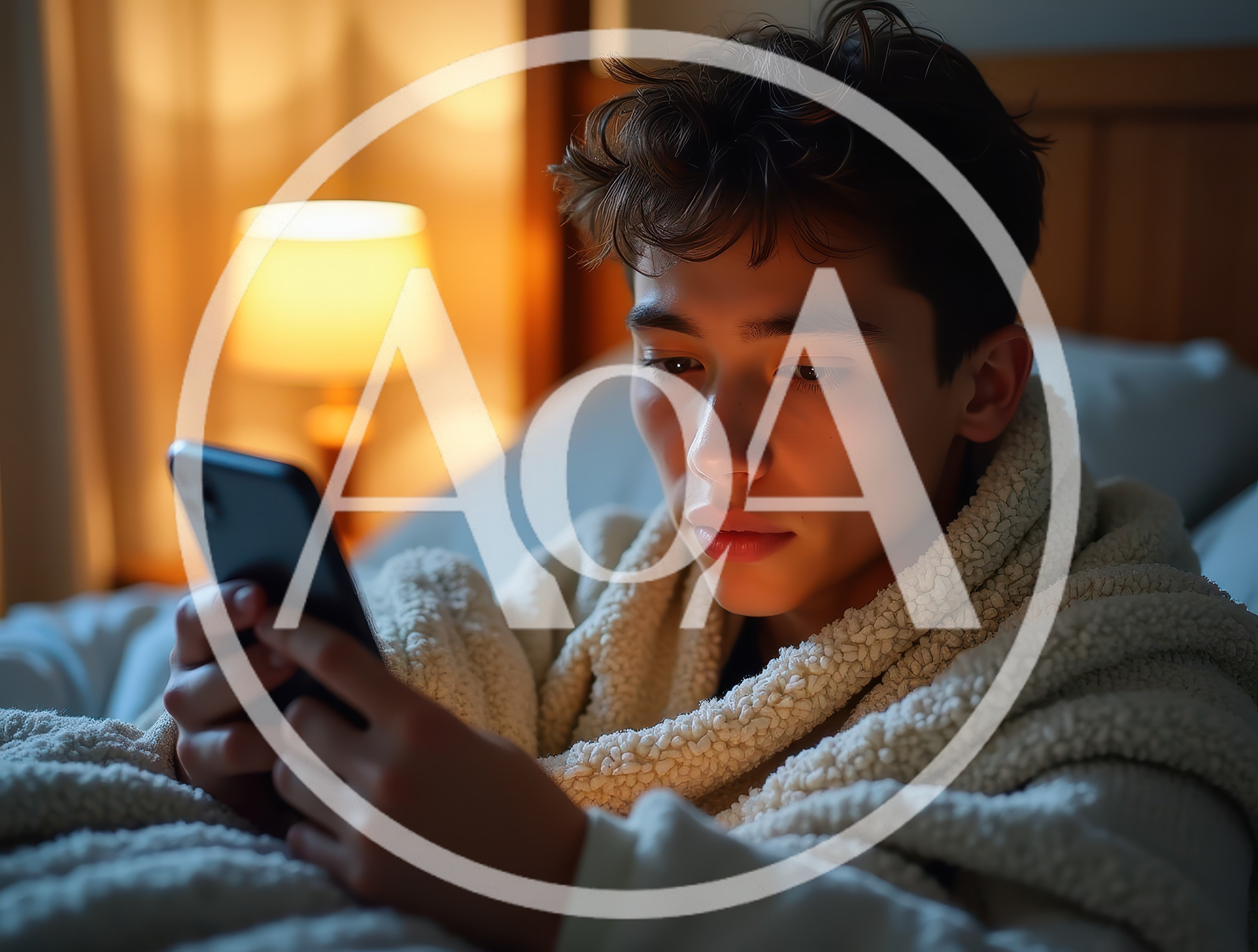 Young Man Using Smartphone In Bed At Night