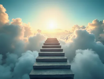 Stone Staircase Leading Into Bright Sunlit Clouds