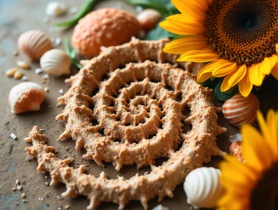 Spiral Sand Sculpture With Sunflowers And Seashells
