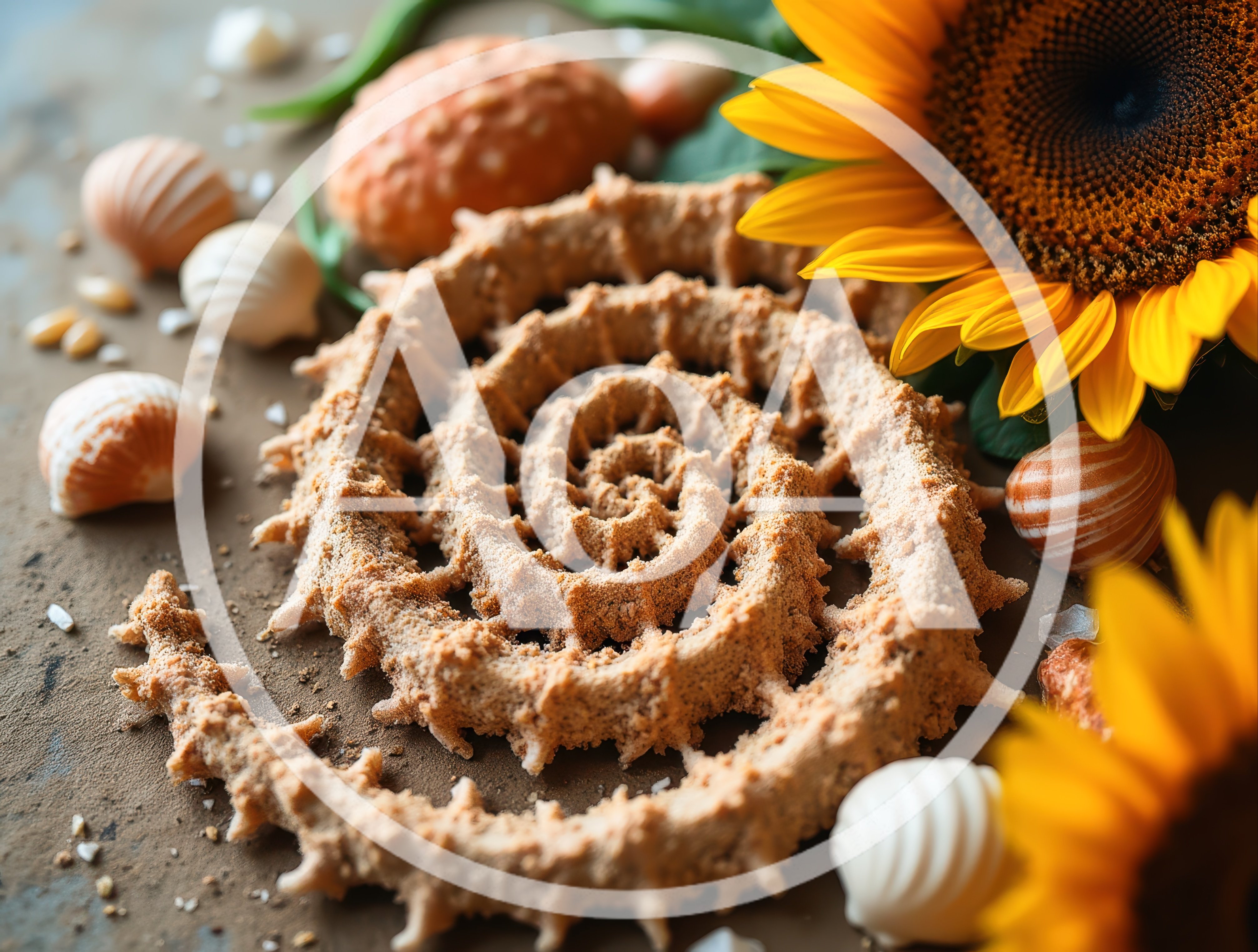 Spiral Sand Sculpture With Sunflowers And Seashells