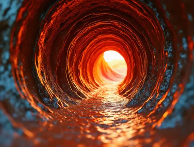 Abstract 3D Tunnel With Glowing Orange Light