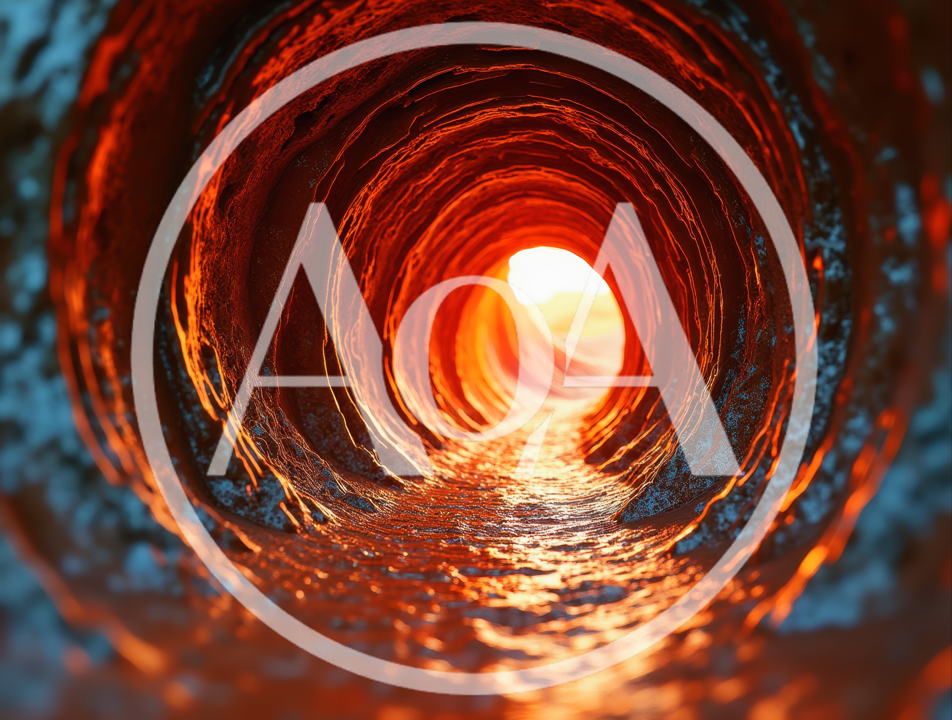 Abstract 3D Tunnel With Glowing Orange Light