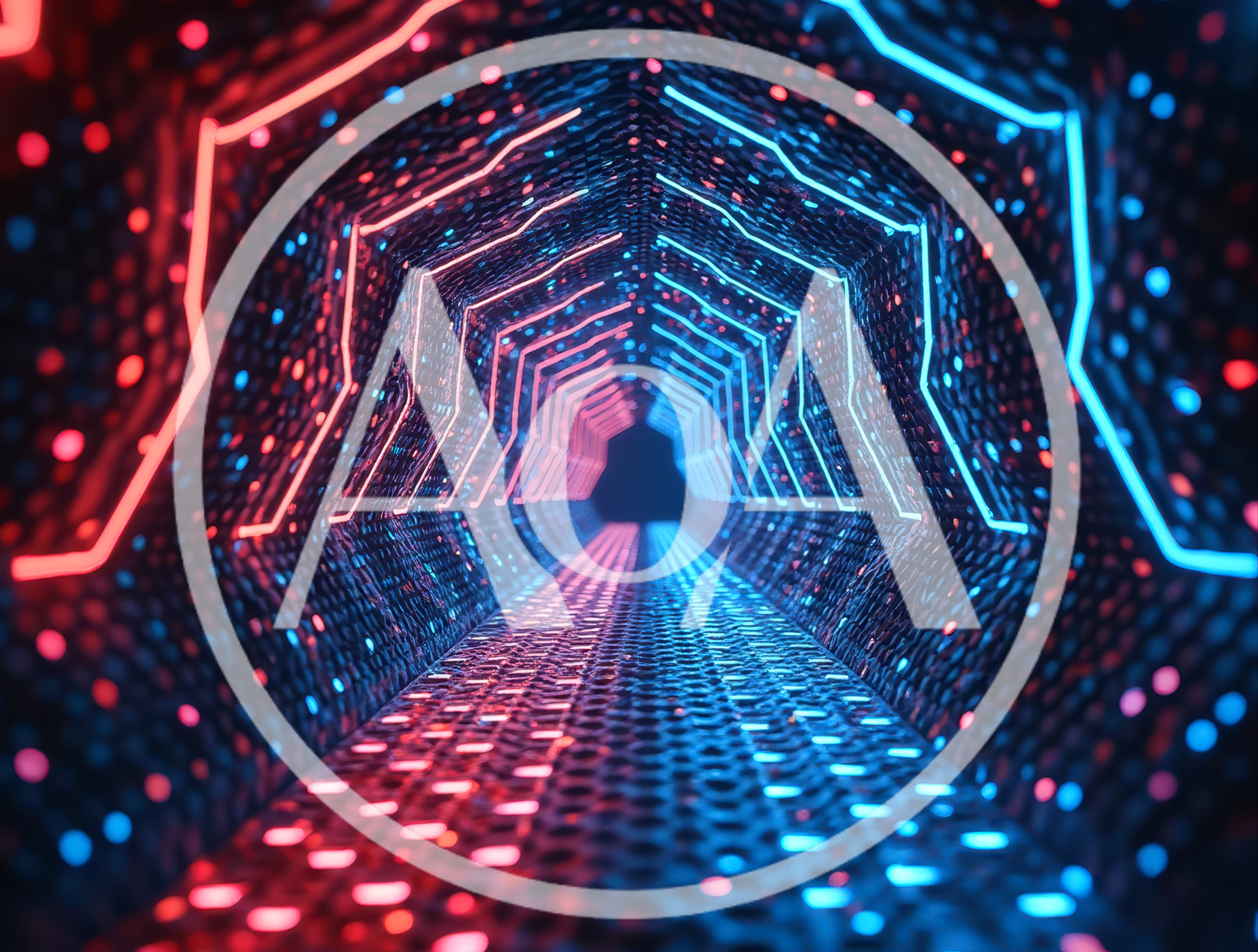 Futuristic Hexagonal Tunnel With Neon Red And Blue Lights