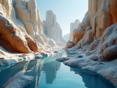 Serene Turquoise River Flowing Through Desert Sandstone Canyons