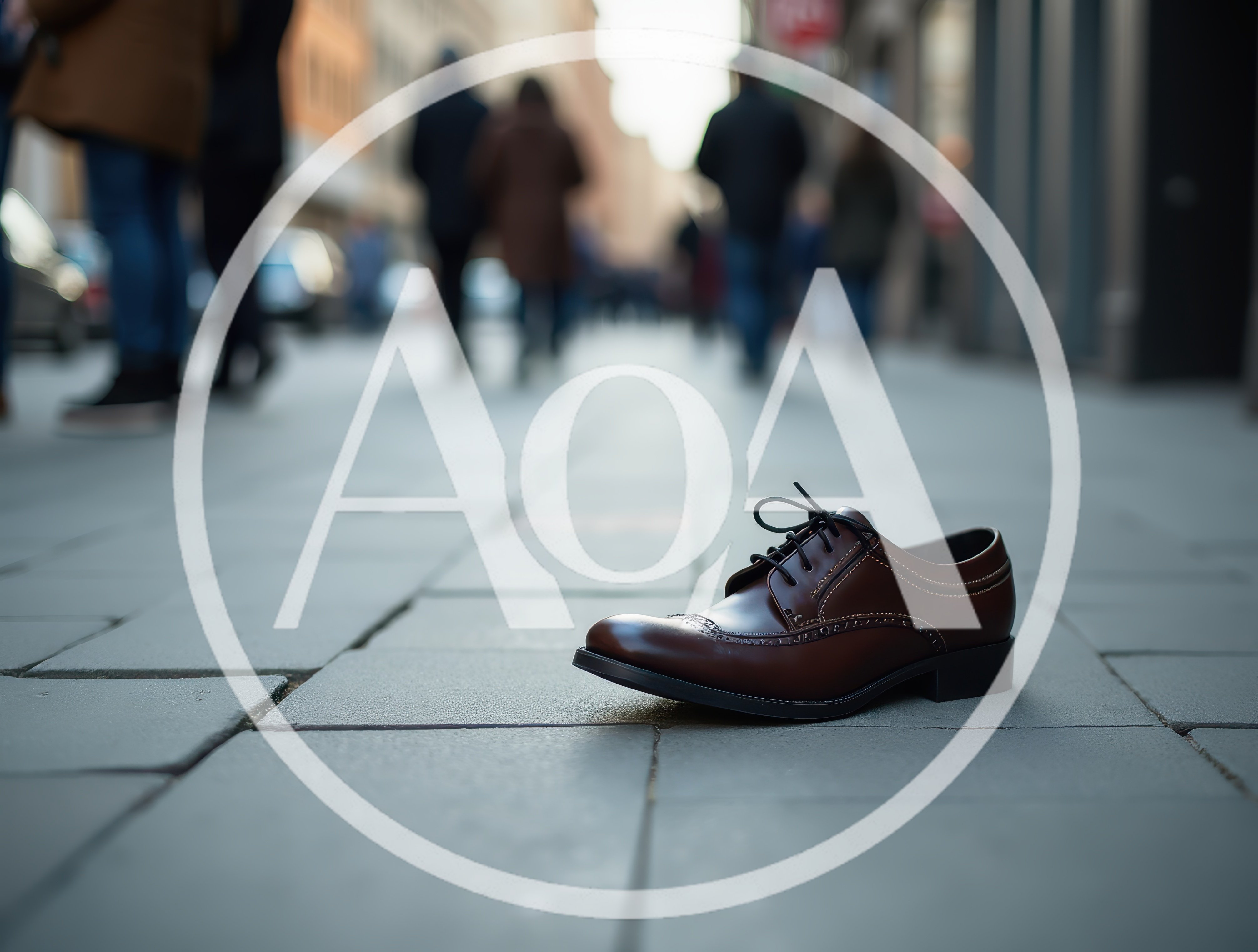 Single Brown Leather Dress Shoe Left on City Sidewalk