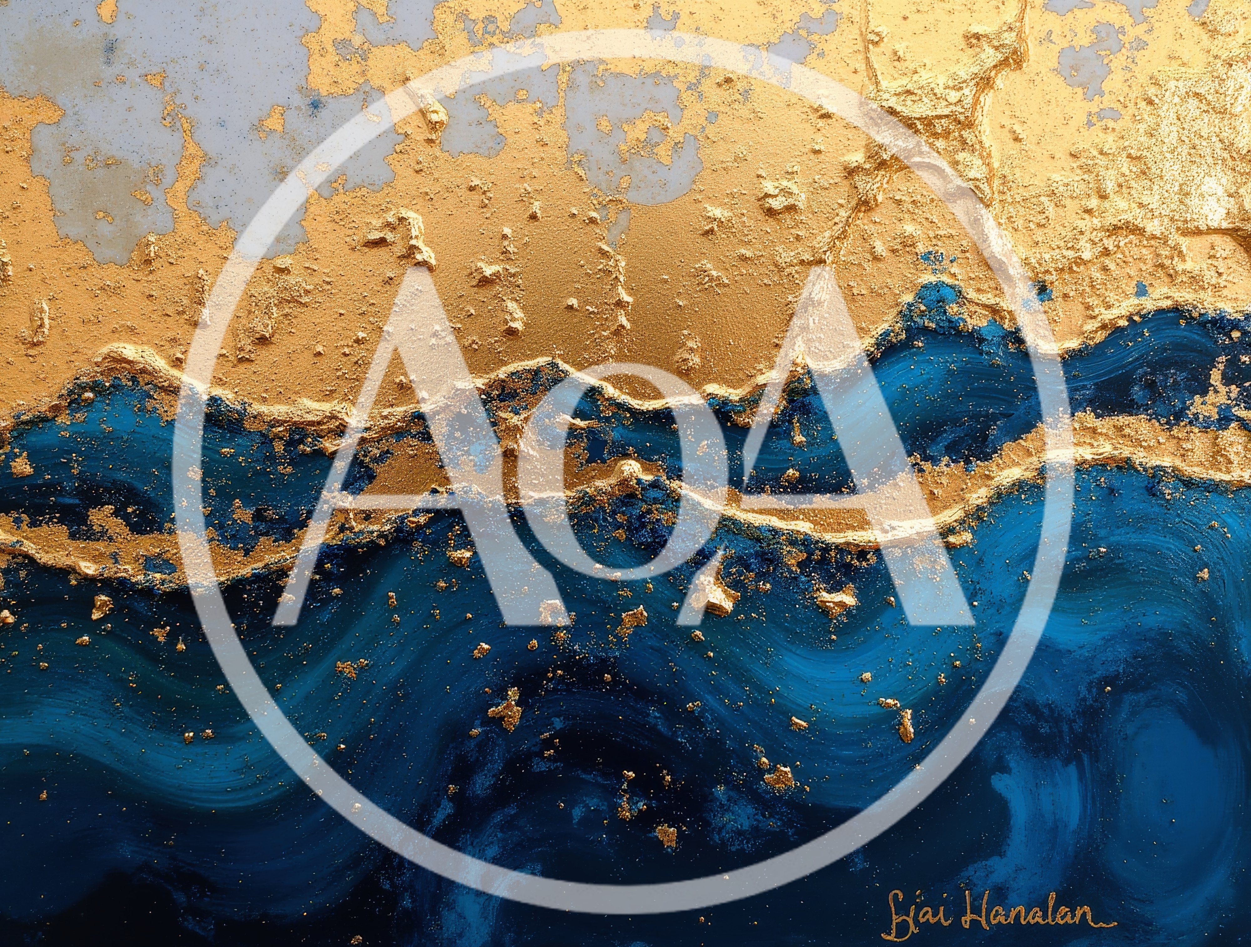 Abstract Gold And Blue Fluid Acrylic Painting