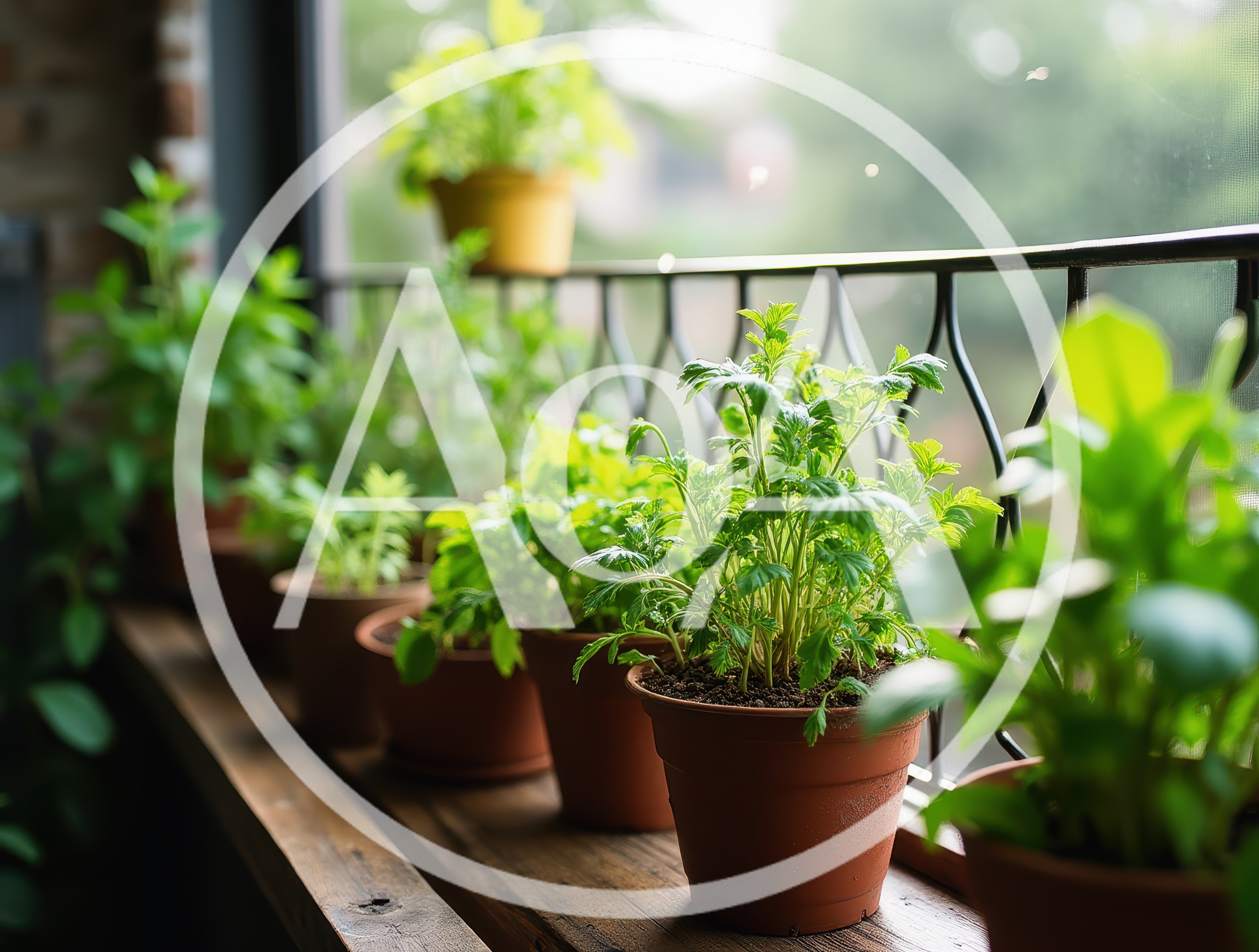 Potted Herb Garden On A Sunny Window Sill