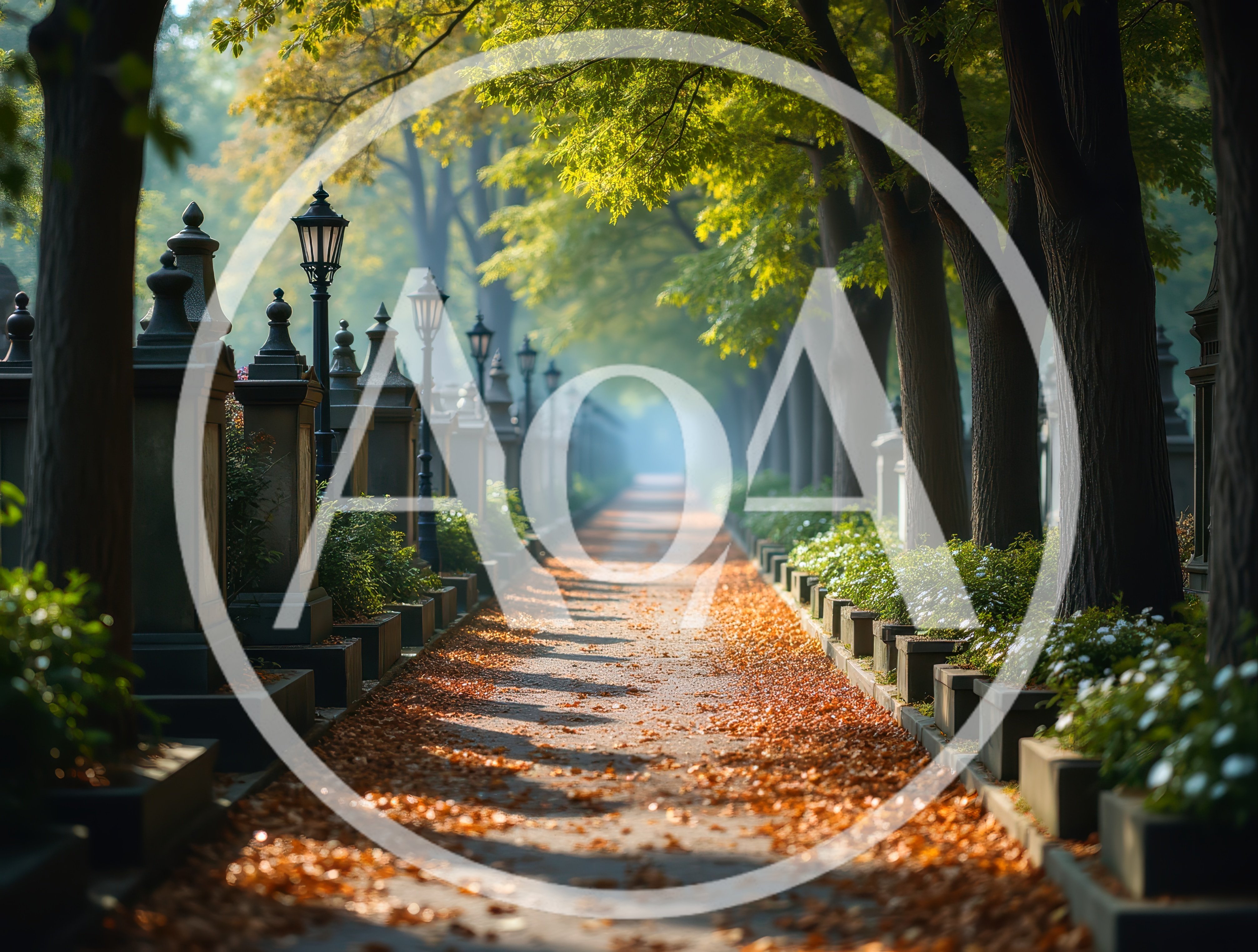 Autumn Path Through A Serene Cemetery Alley