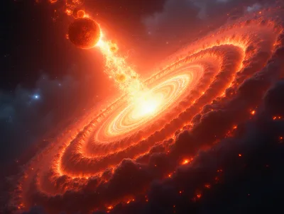 Cosmic Black Hole Consuming A Glowing Planet