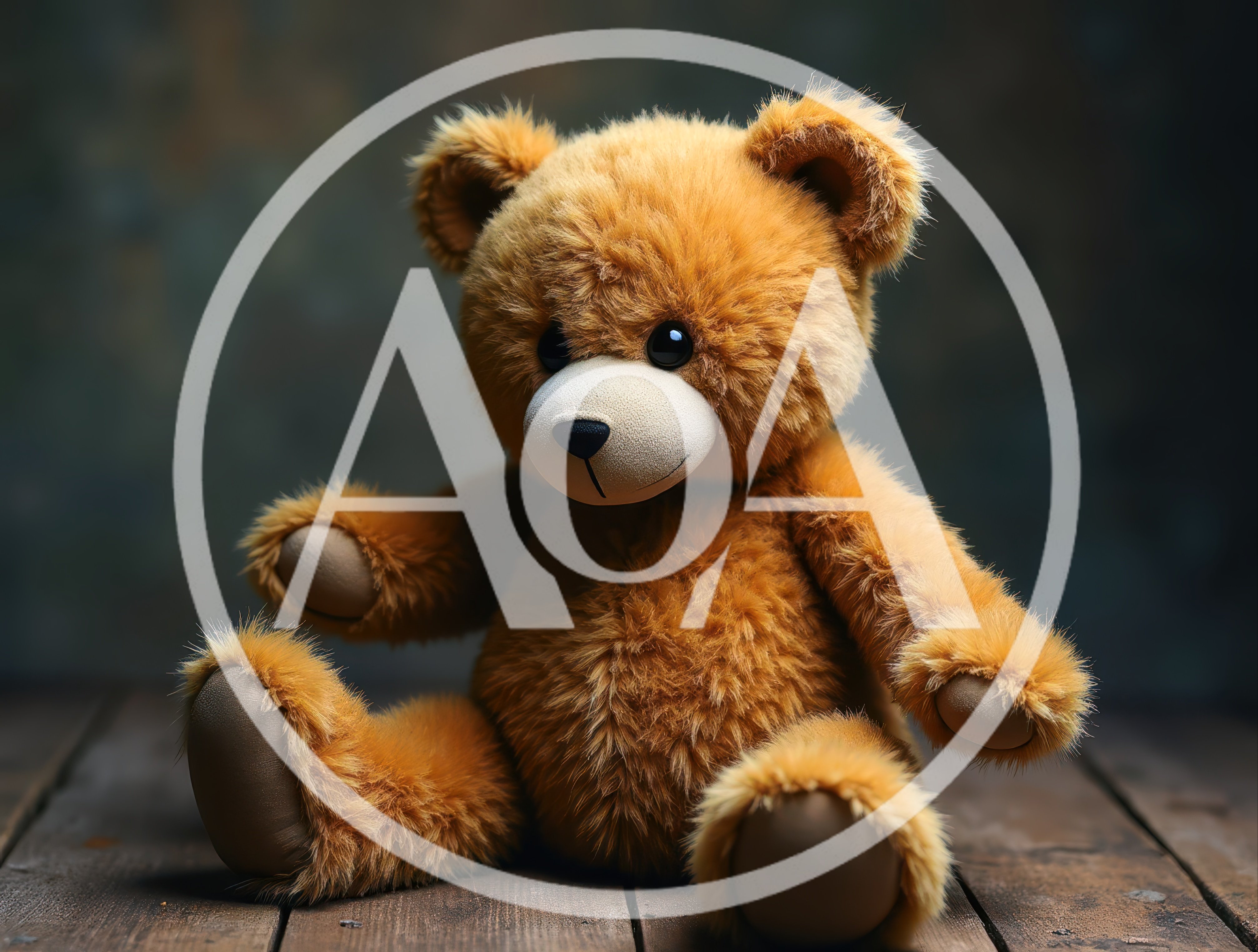 Fluffy Brown Teddy Bear Sitting On Wooden Floor