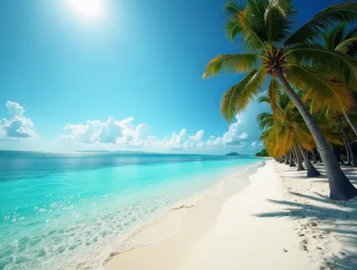 Tropical Beach With Palm Trees And Turquoise Water