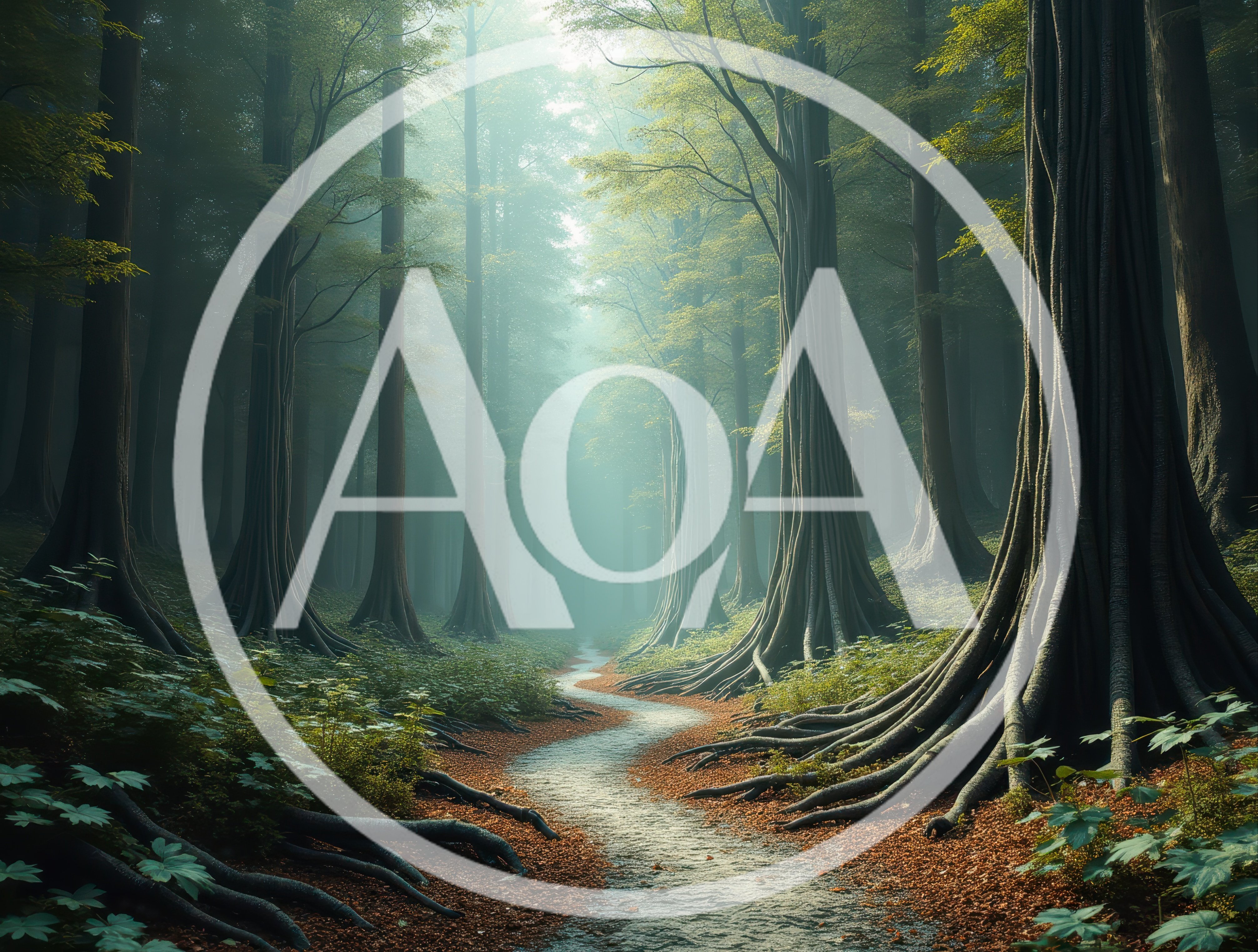 Winding Path Through A Misty Ancient Forest
