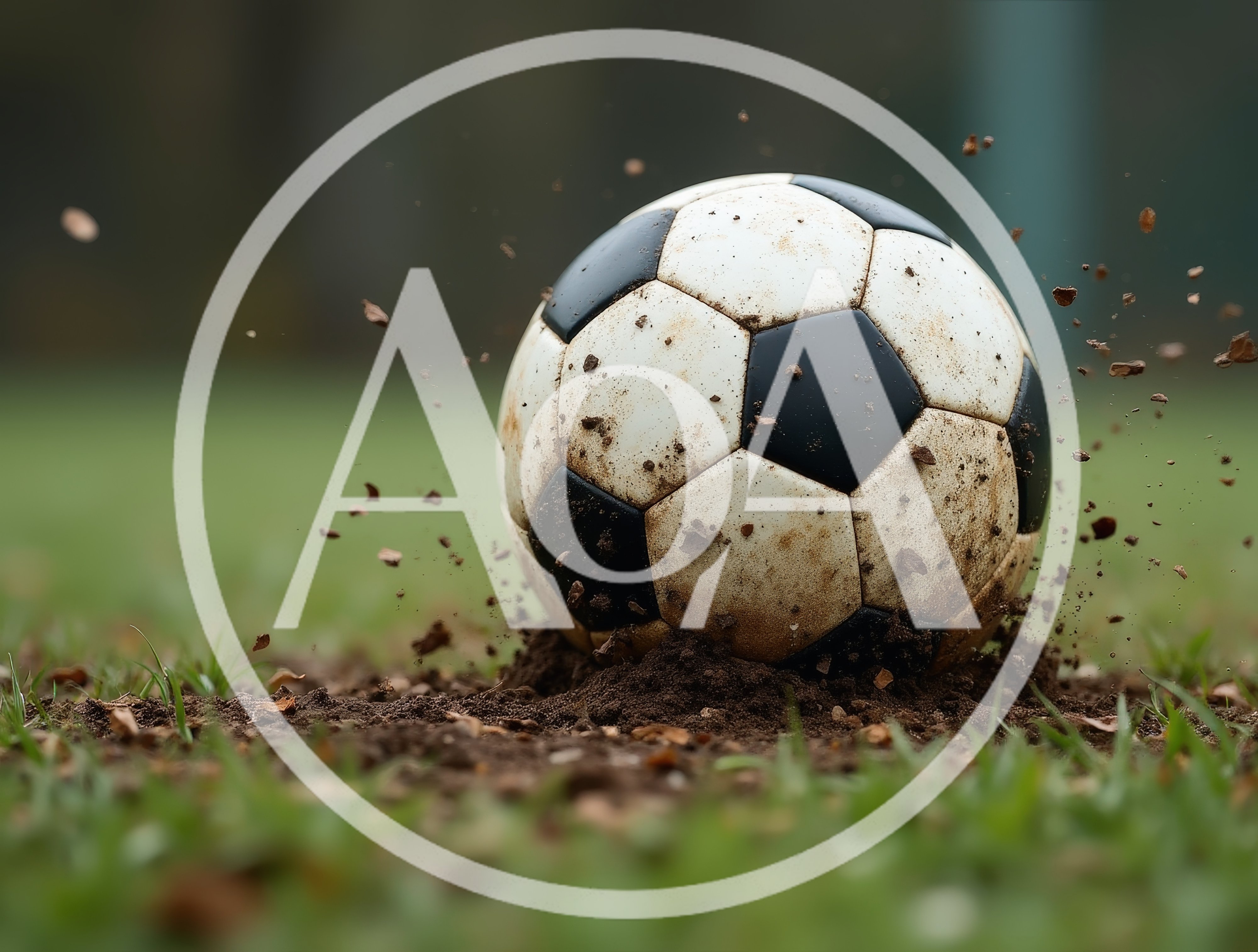 Dirty Soccer Ball Impacting Muddy Grass Field