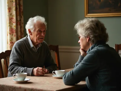 Elderly Couple Having A Serious Conversation Over Coffee
