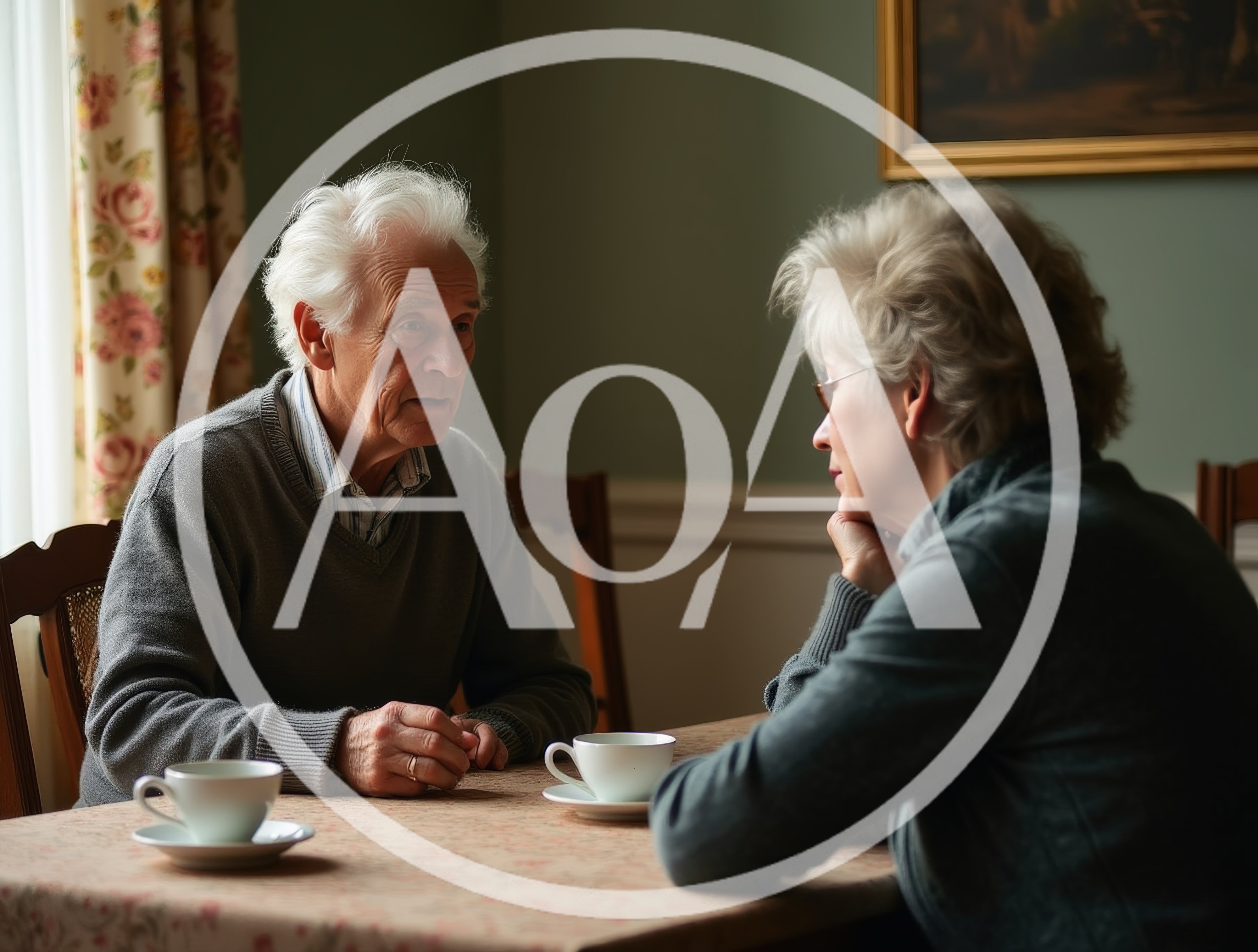 Elderly Couple Having A Serious Conversation Over Coffee