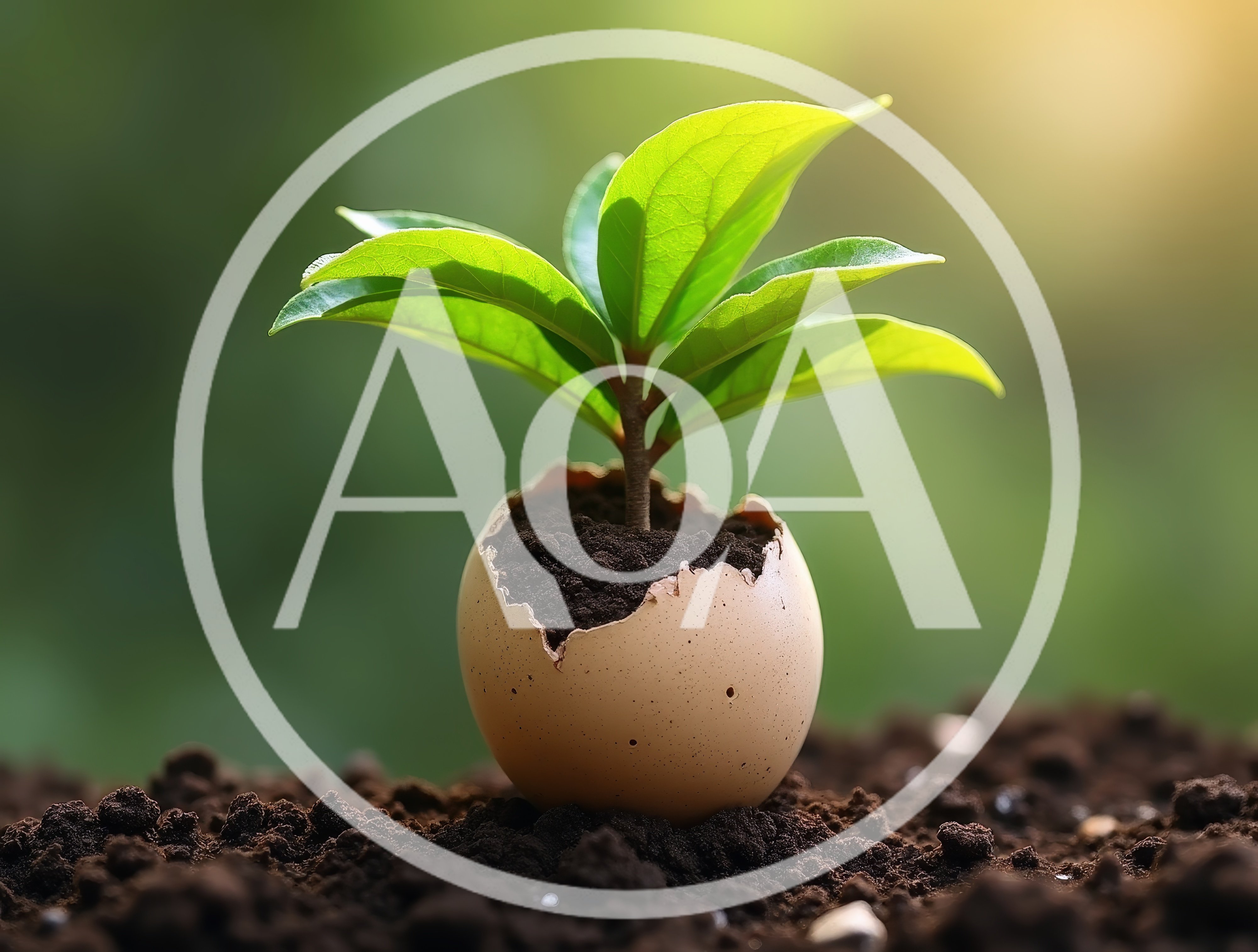 Small Green Plant Growing From Cracked Eggshell