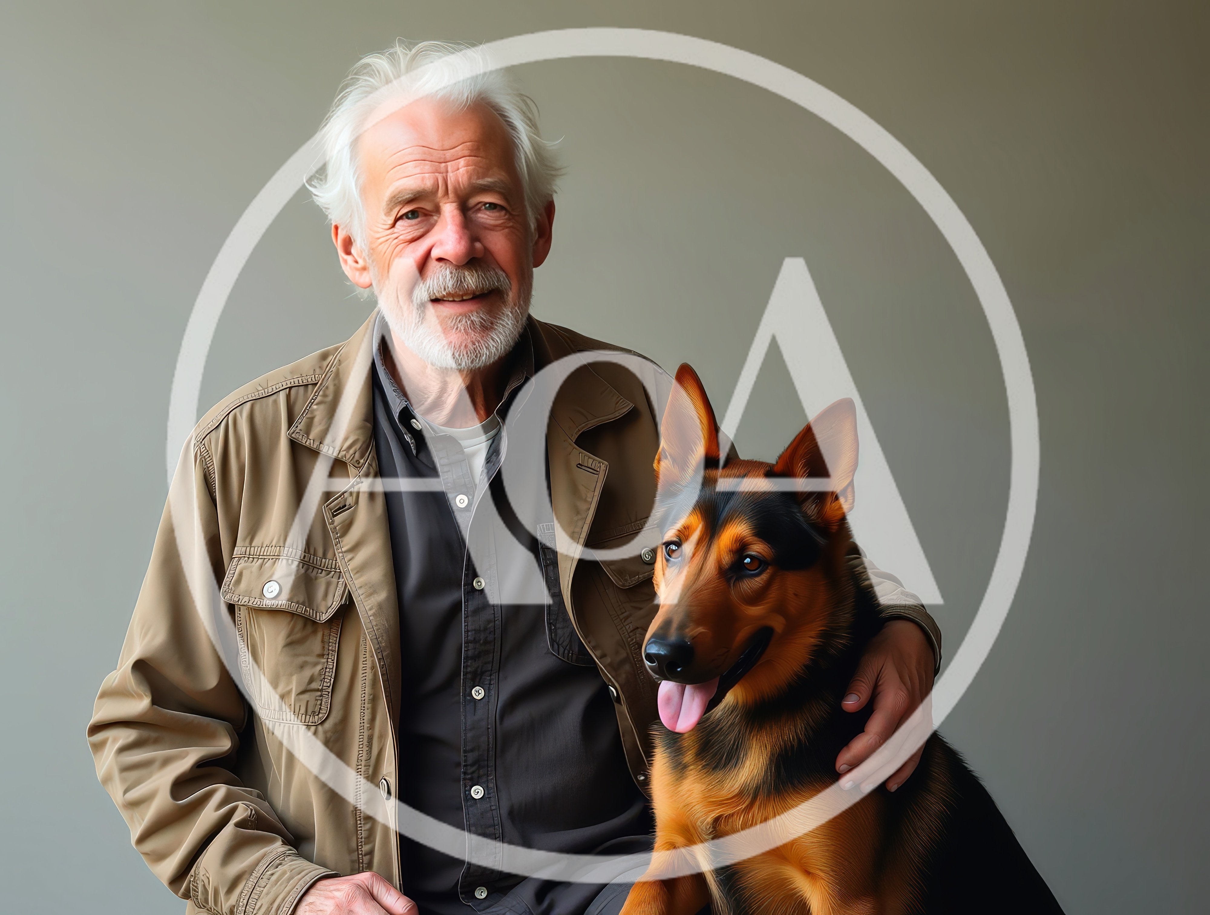 Senior Man Posing With His German Shepherd Dog
