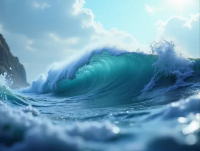 Powerful Ocean Wave Breaking Near Coastal Cliffs