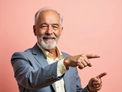 Smiling Senior Man Pointing To The Side