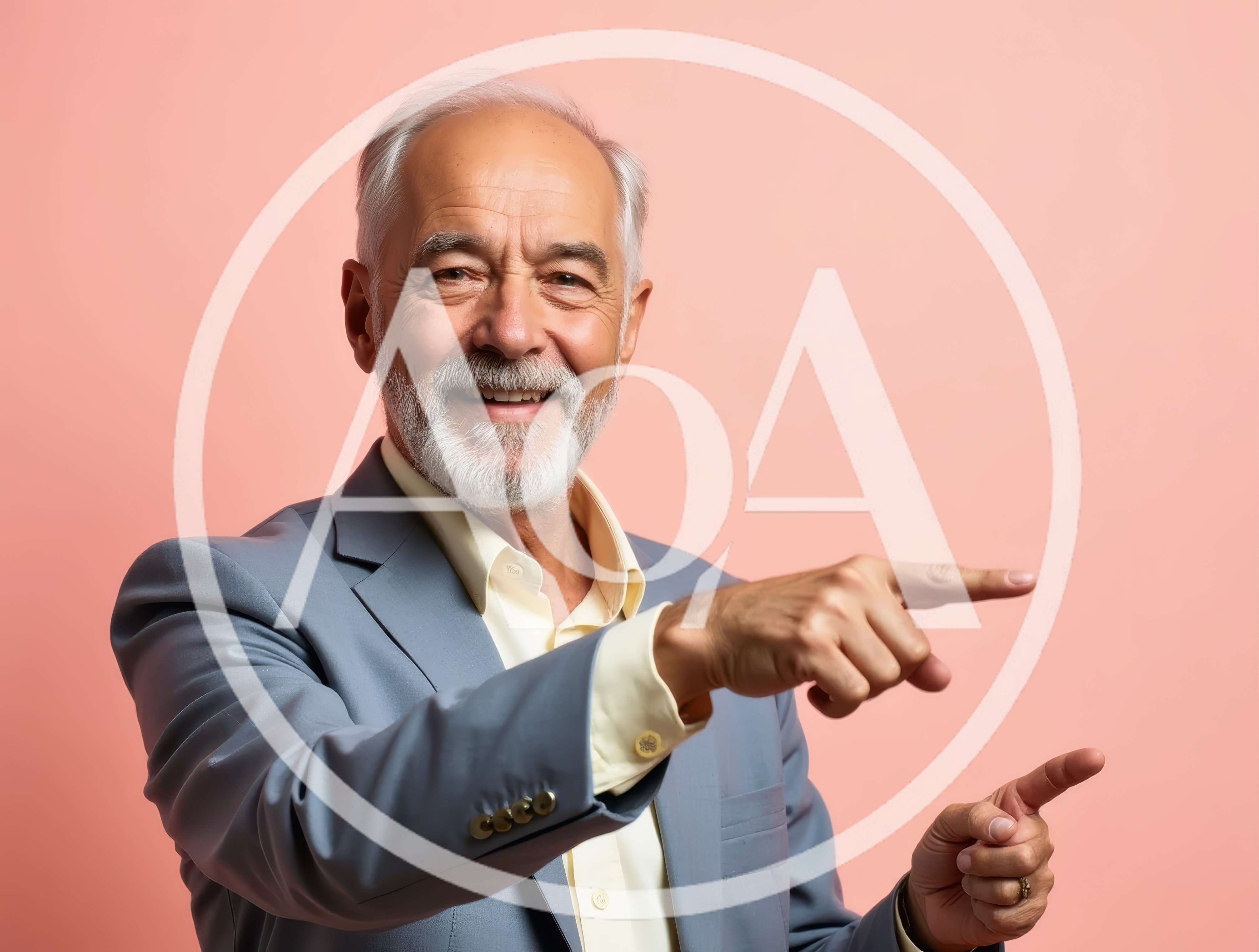 Smiling Senior Man Pointing To The Side
