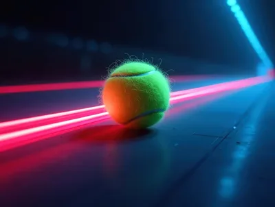 Neon Tennis Ball on Glowing Cyberpunk Surface