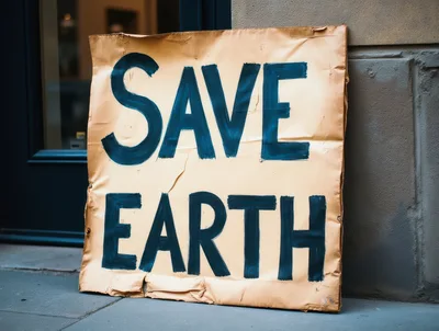 Handmade Save Earth Sign Leaning Against A Building