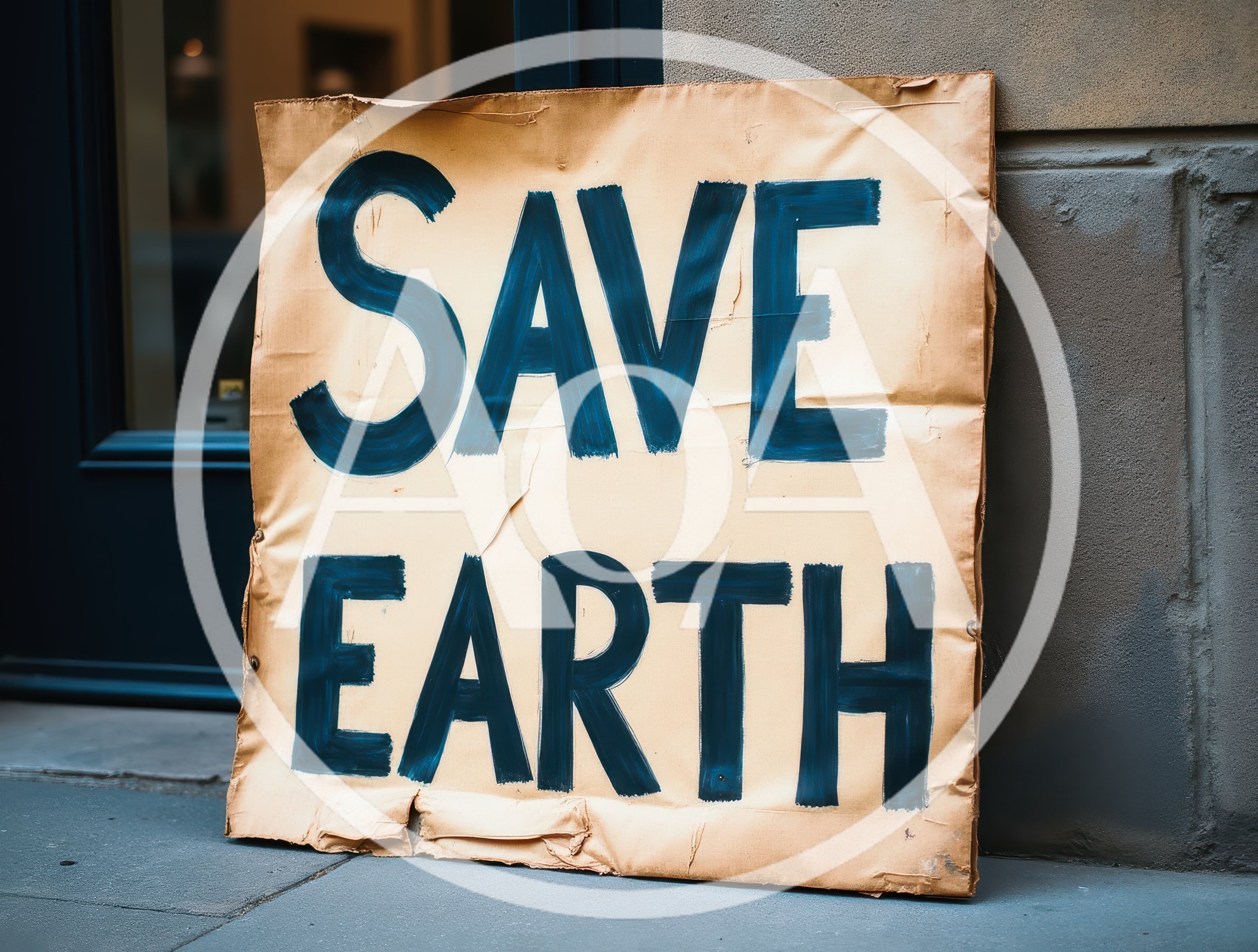 Handmade Save Earth Sign Leaning Against A Building